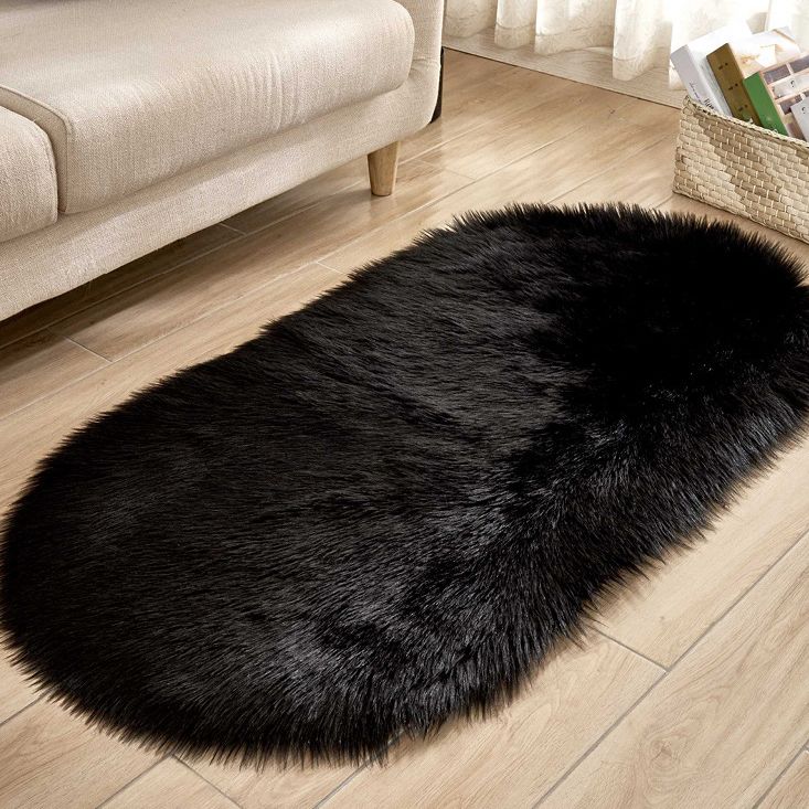 Minimalist Area Rug Simple Plain Carpet Polyester Living Room Shag Rug with Non-Slip Backing