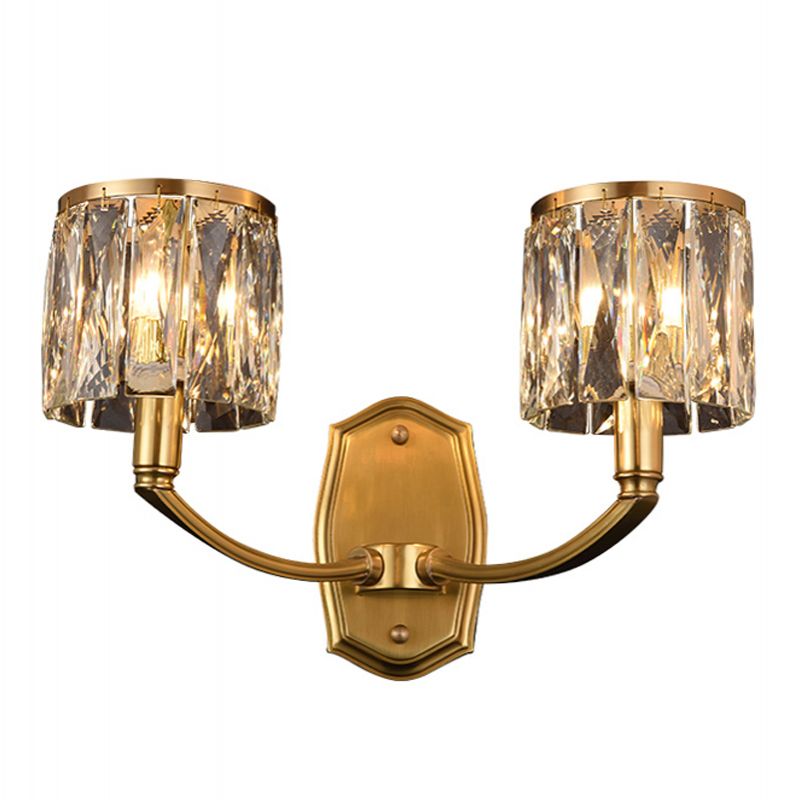 Multi-Lights Half Cylinder Wall Sconce Modern Style Crystal Wall Mount Light Fixture in Brass