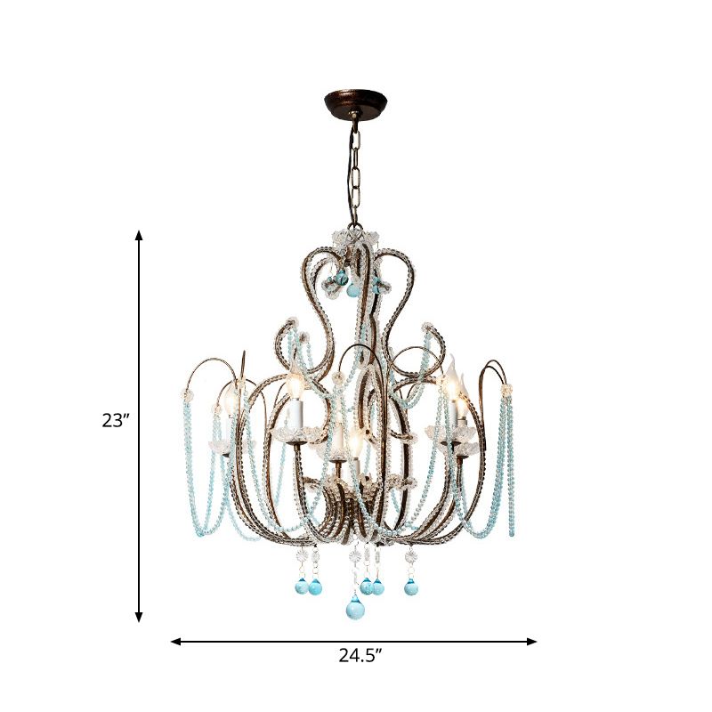 Vintage kaarslicht met licht Royal Blue Crystal Bead 6 Lights Chandelier Lamp voor slaapkamer