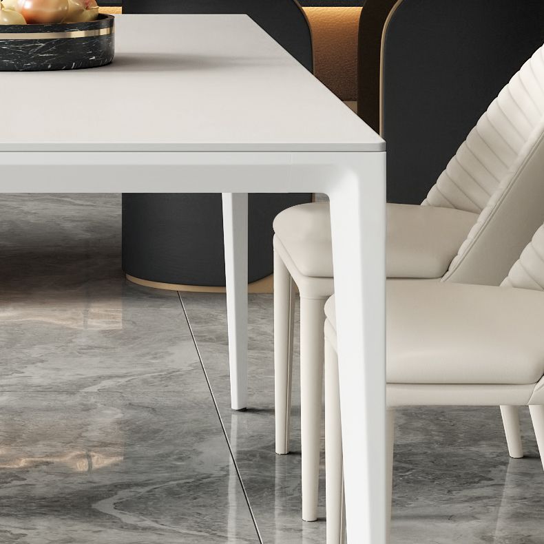 Mesa de comedor rectangular de simplicidad Mesa de piedra sinterizada con 4 piernas blancas