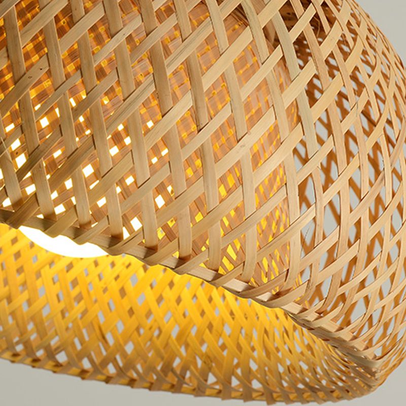 Cross-Woven Bamboo Pendant Lamp Asian Style 1 Bulb Domed Suspension Light