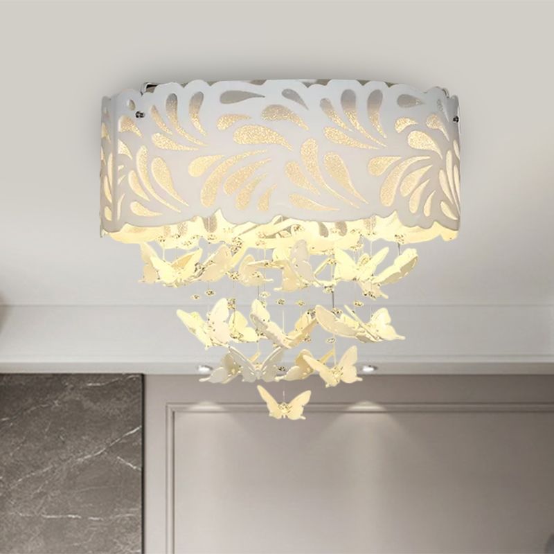 8/12-Head/LED Conical Flush Light Contemporary Crystal Drop Close to Ceiling Lighting in White, 18"/23.5"/12.5" Wide