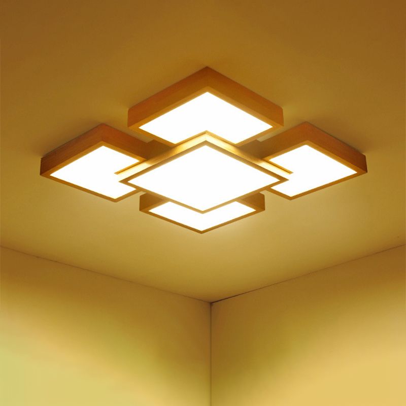 Beige vierkant/rechthoekblokspoellicht modern 22 "/31,5"/42 "brede LED houten plafond gemonteerde lamp