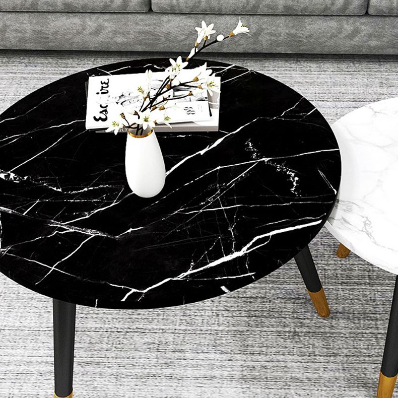 Contemporary Round Coffee Table with 3 Metal Legs and Wooden Top