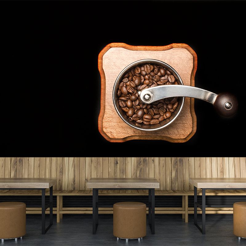 Contemporary Coffee Beans Mural Wallpaper Mildew Resistant Commerce Shop Decoration