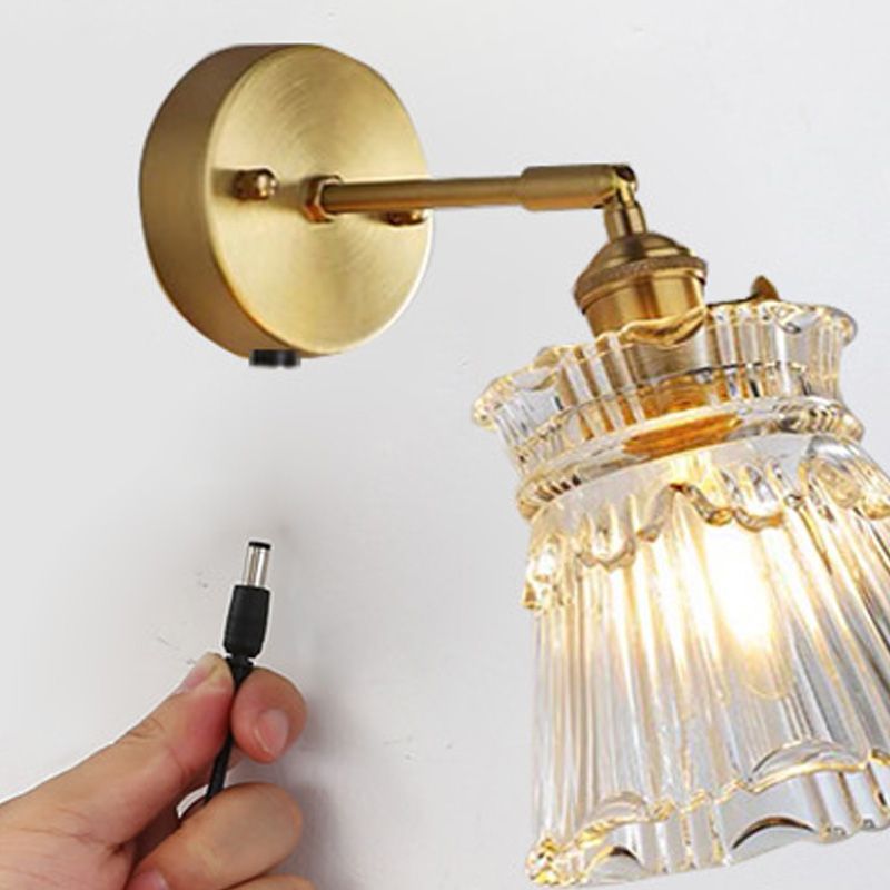 Contemporary Simple Glass Wall Sconce 1 Head Gold Wall Light for Living Room