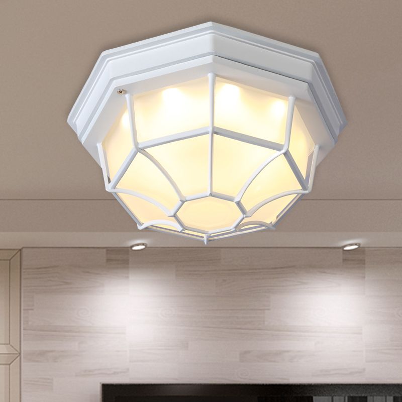 Octagonal Bedroom Flushmount Lodges Opal Glass 1-Head White/Black Finish Flush Mount Lamp Fixture