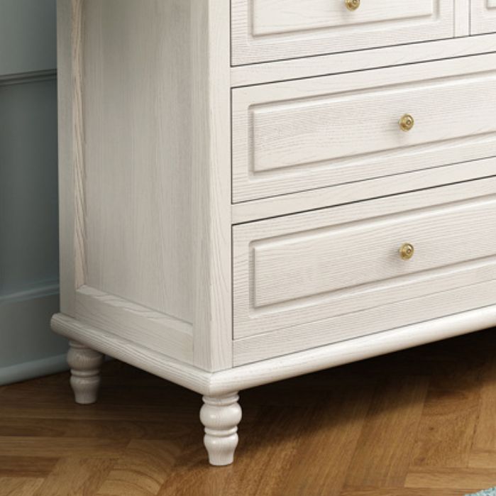 Mid-Century Modern White Chest with 7 Drawers and Turned Legs