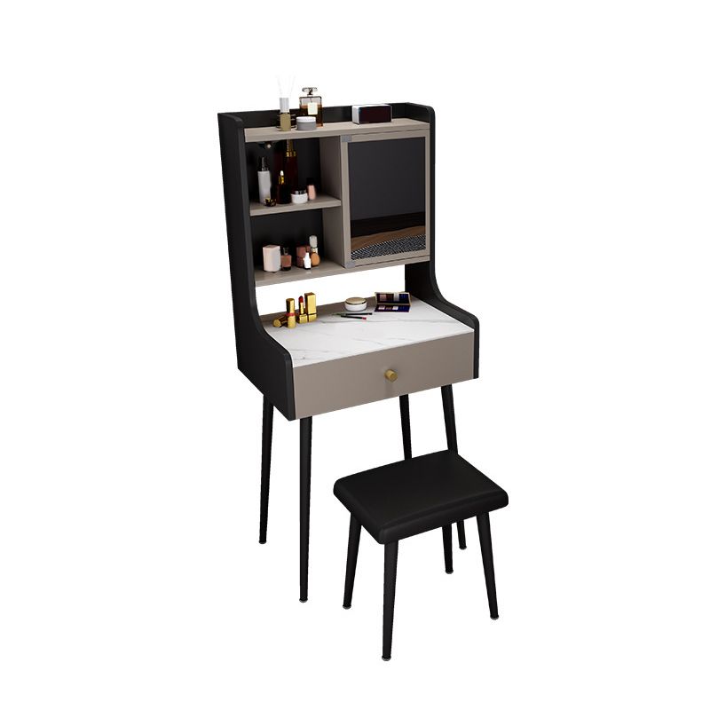 Two Piece Modern Mirrored Vanity Set Black/Grey Engineered Wood Dresser