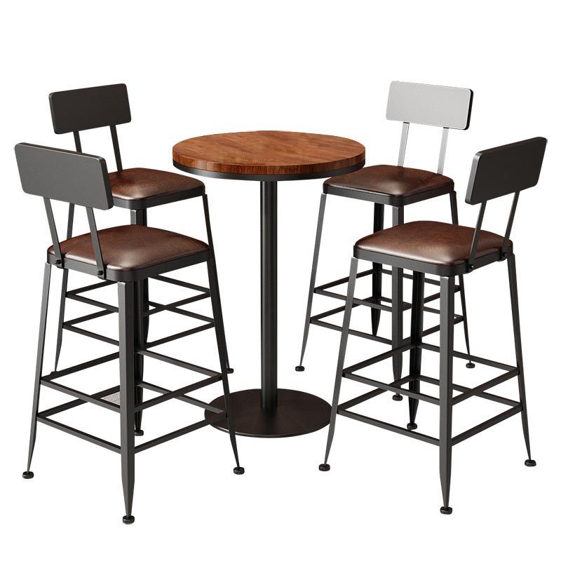 Industrial 1/3/5 Pieces Bar Table Set Round Pine Wood Counter Table for Cafe