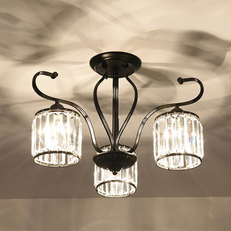 Iluminación de semi monte de cristal cilíndrico 3/6 luces de la sala de estar luz de techo en negro