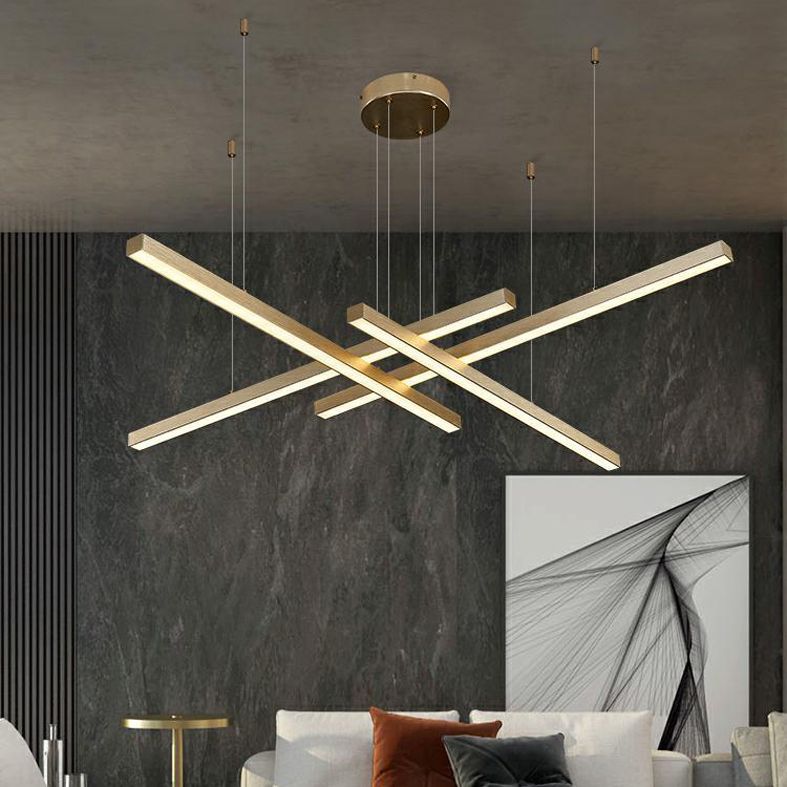 Gold LED Linear Pendant Light in Modern Singularity Aluminium Adjustable Hanging Lamp for Living Room
