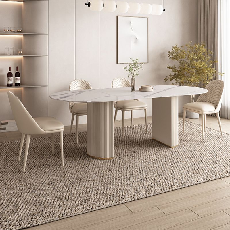 Modern Leatherwear Dining Table Set 1/4/5/7 Pieces White Sintered Stone Top Dinette Set