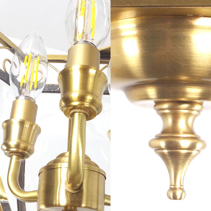 Brass Tapered Chandelier Lamp Retro 3 Heads Clear Glass Ceiling Pendant Light for Balcony