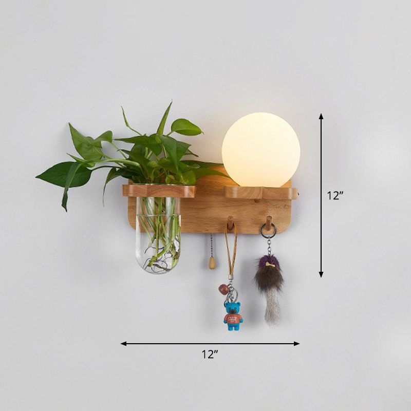 Cream Glass Geometric Wall Sconce Art Deco 1 Head Wall Mounted Light with Plant Container and Wooden Shelf