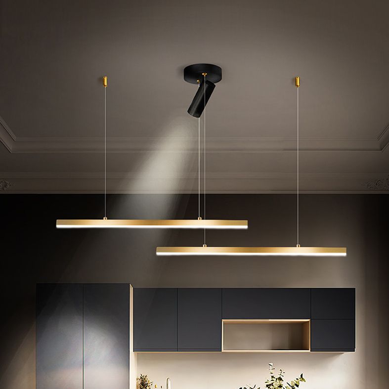 Lampada a LED lineare oro Lampada minimalista a ciondolo in metallo in metallo a 3 luci per sala da pranzo