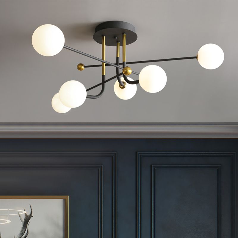 Glass Round Ceiling Light Fixture Modern Style Semi Flush Ceiling Light