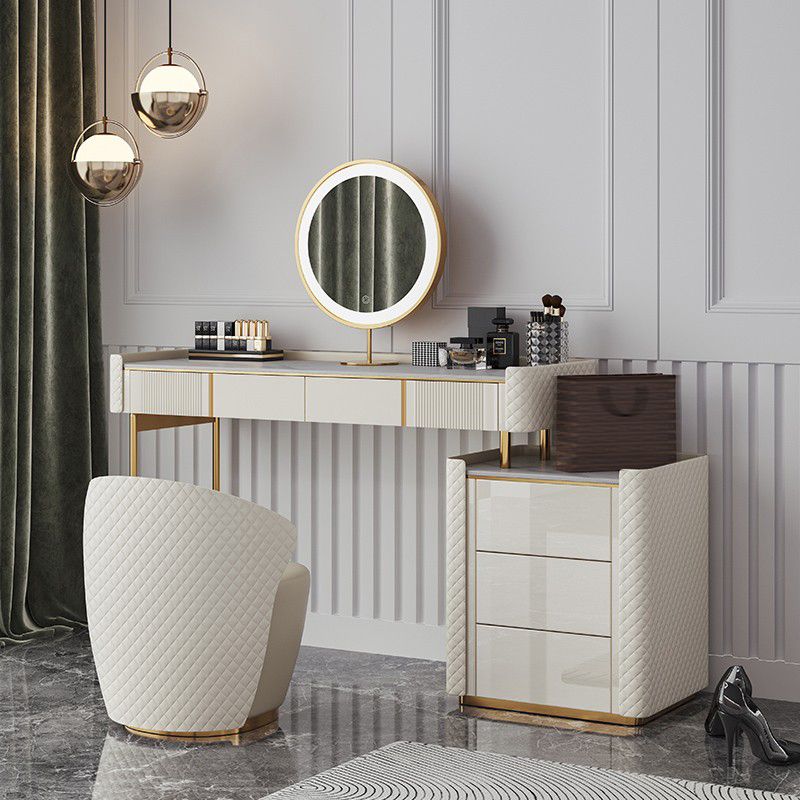 5 Storage Drawers Vanity Set Straight Feet Dresser with Padded Stool