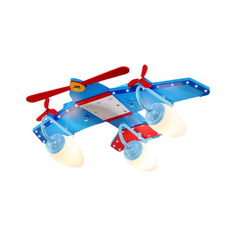Ivory Glass Plane Flushmount Lighting Kids 3/4 Heads Blue Flush Mount Ceiling Light Fixture for Boys Bedroom