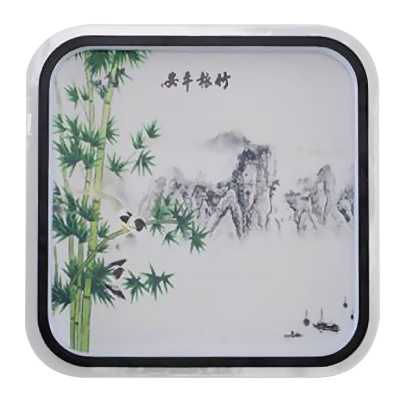 Chinese Style LED Flush Mount Black Leaf/Flower Painting Wall Mural Lighting with Fabric Shade