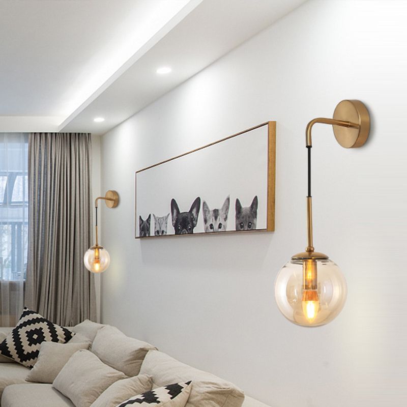 Industrial Style Ball Shape Wall Sconce Glass 1 Light Sconces in Gold for Bedroom