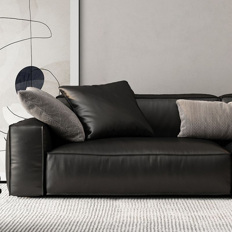 26.38" H Genuine Leather Square Arm Modern Sofa with Storage Black Standard Sofa