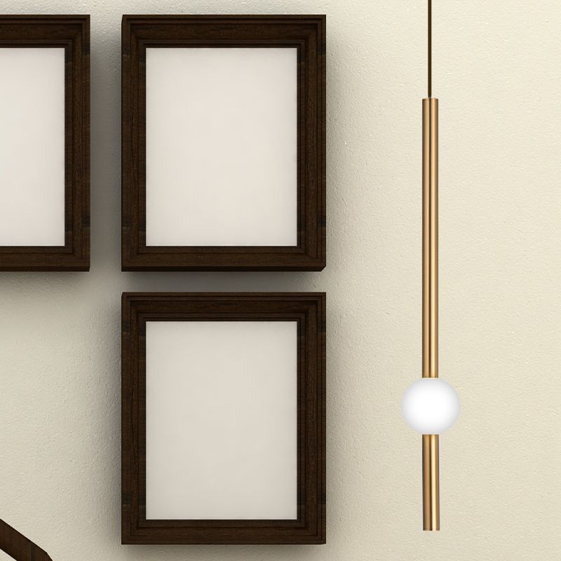 Flute Hanging Light Kit Simple Style Gold/White Glass 1 Head Stairway Pendant Light Fixture