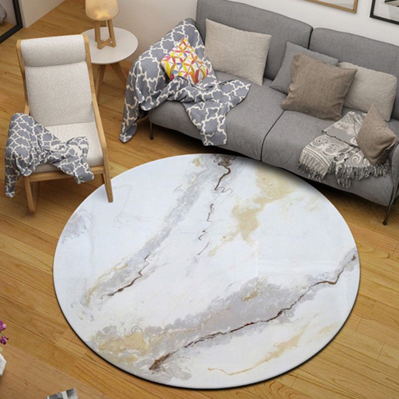 Round Grey Tone Simple Area Rug Polyester Ink Traces Rug Non-Slip Backing Indoor Rug for Living Room
