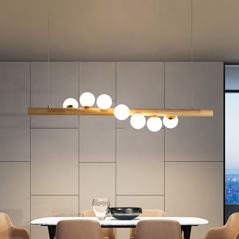Contemporary Globe Hanging Light Wood Island Light Fixture for Dining Room