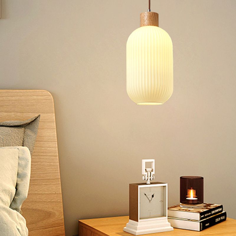 Wooden Geometric Pendant Light in Modern Artistic Style Glass Indoor Hanging Lamp in Log Color