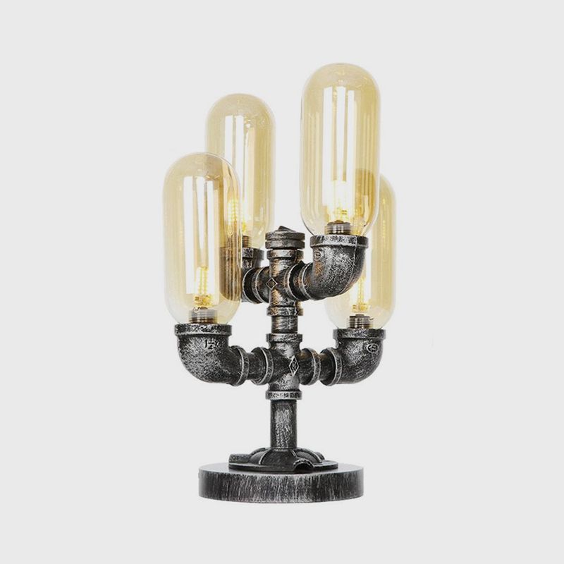 1/4/5-Bulb-Kapsel Schatten Tisch Liging Industrial Clear/Bernstein Glas Nachtlampe für Schlafzimmer