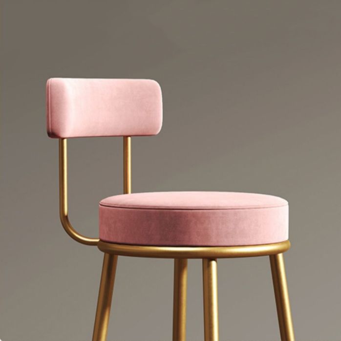 Glam Armless Backrest Counter Stool Iron Household Bar Stool with Velvet Cushion and Pedal