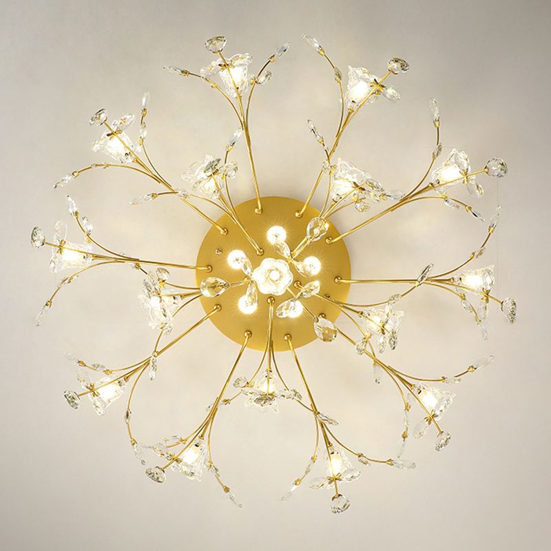 Contemporary Flower-Shaped Flush Light Crystal Flush Mount Ceiling Fixture in Gold