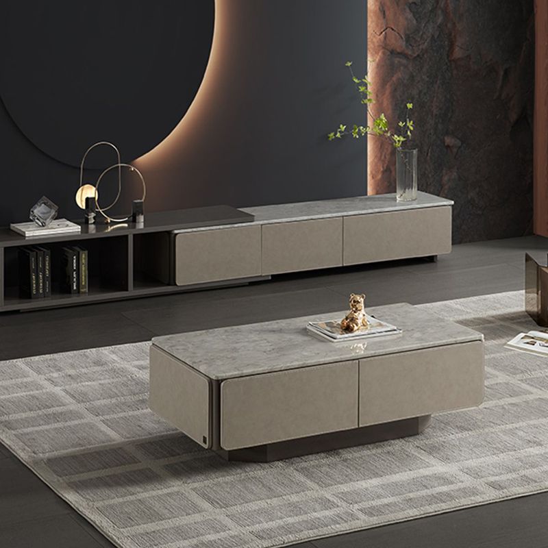 Contemporary Coffee Or End Table Marble with Storage Drawers Rectangle