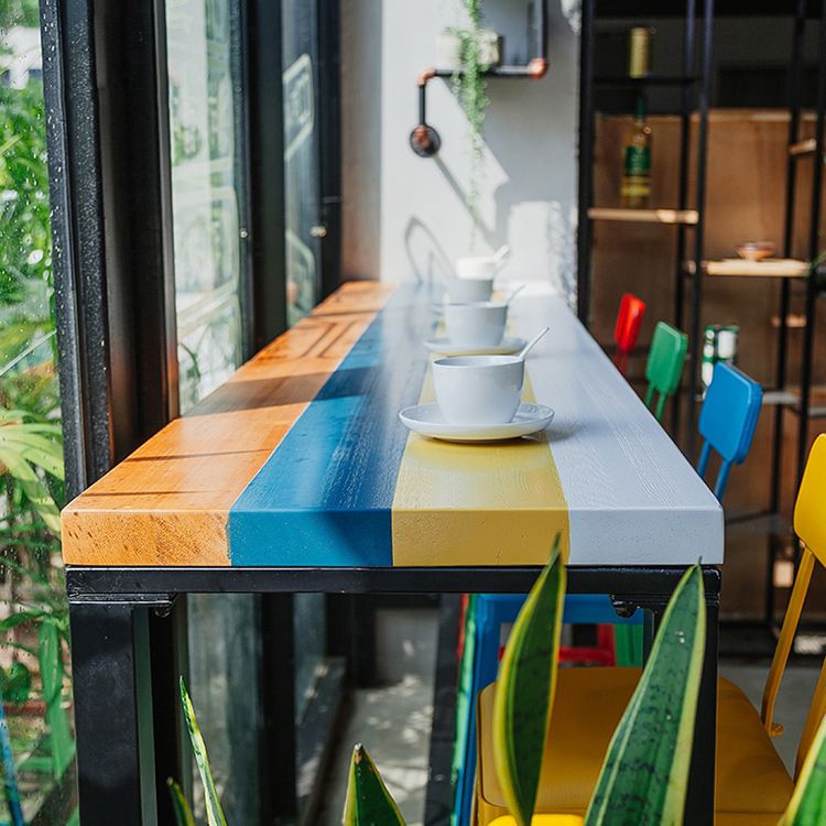 Industrial 1/5 Pieces Bar Table Set Rectangle Wood Counter Table with High Stools for Bar