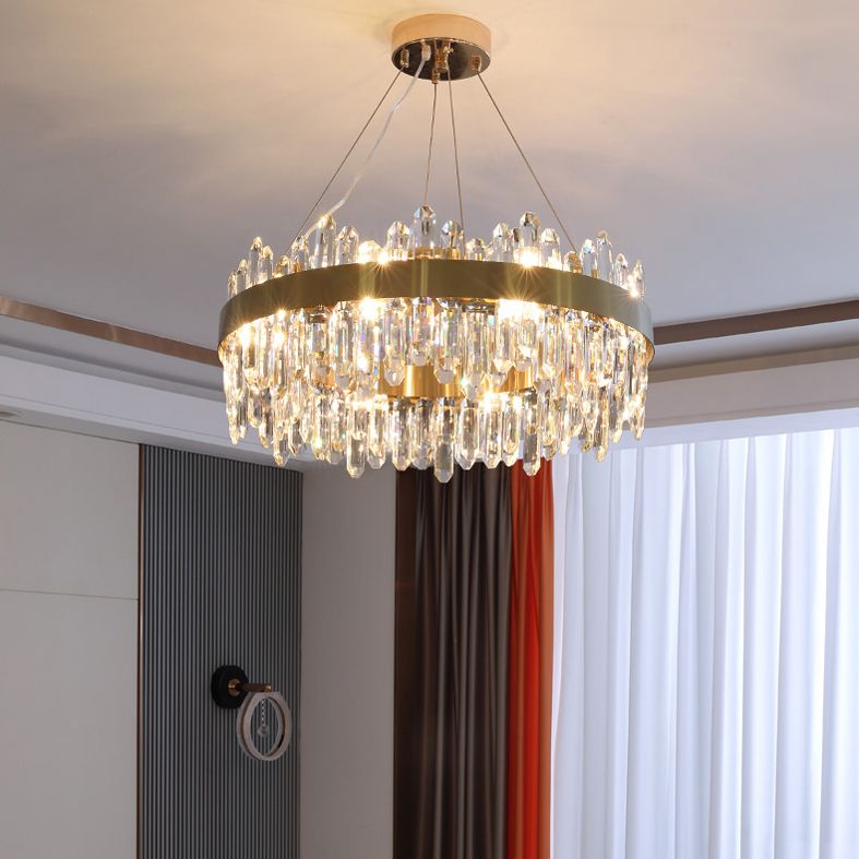 Modern LED Crystal Ring Pendant Chandelier in Gold for Living Room Dining Room