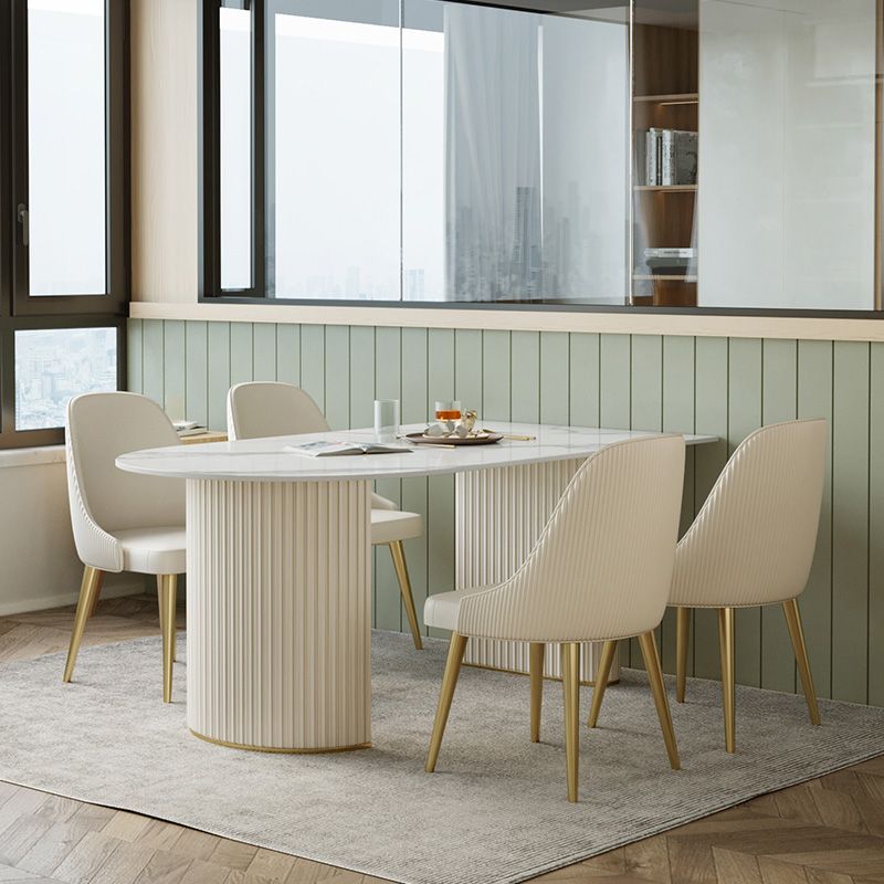 White Base Dining Table Modern Stone Dinette Table for Dining Room