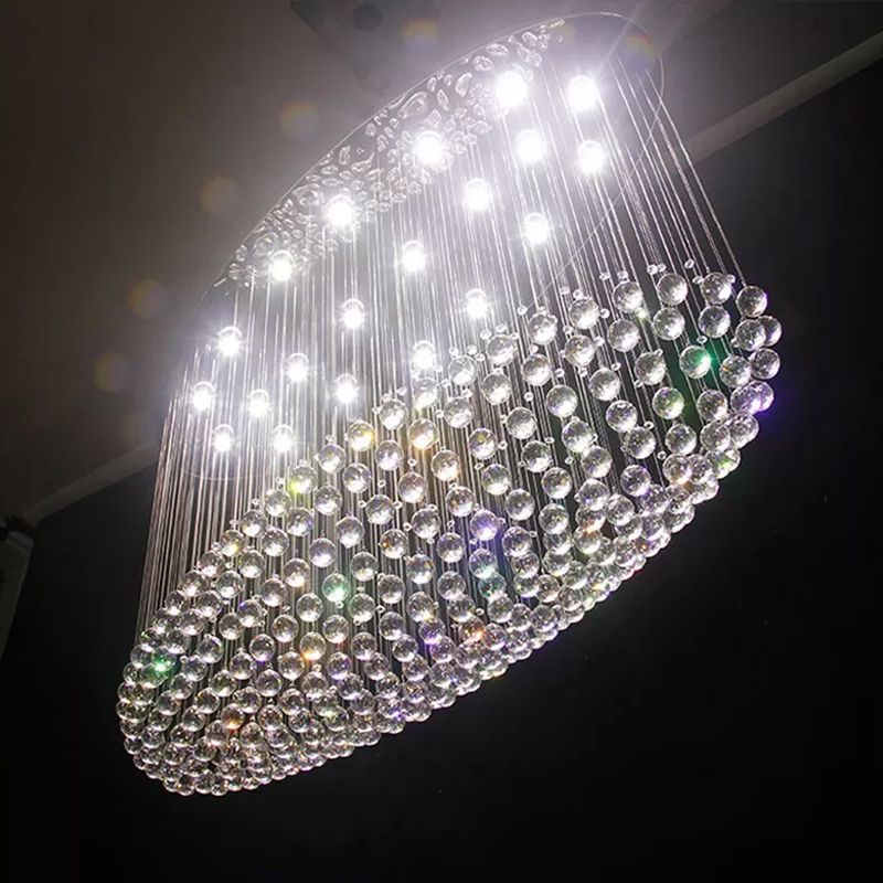 Elliptical Crystal Orb Flush Ceiling Light Modern 20-Head Living Room Flushmount in Stainless Steel