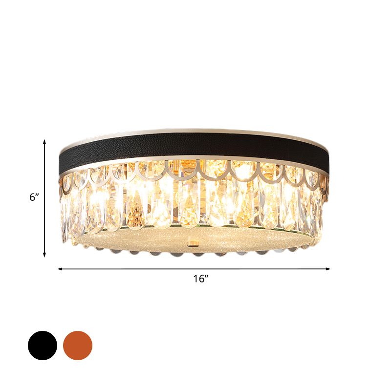 Orange/Black 5 Bulbs Ceiling Lamp Modern Cut K9 Crystal Drum Flush Mount Recessed Lighting