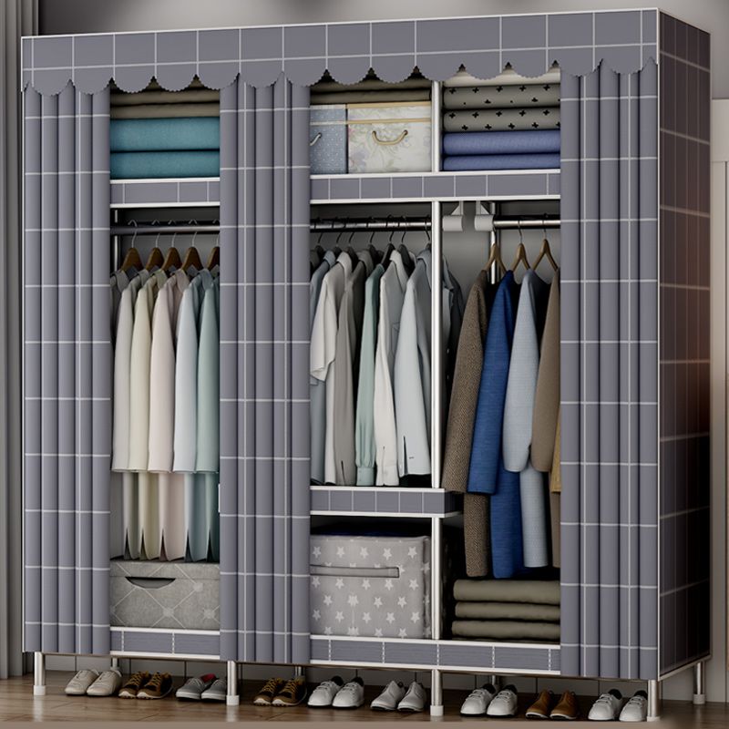 Modern Style Armoire Metal Cloth Rod Included Wardrobe Closet for Bedroom