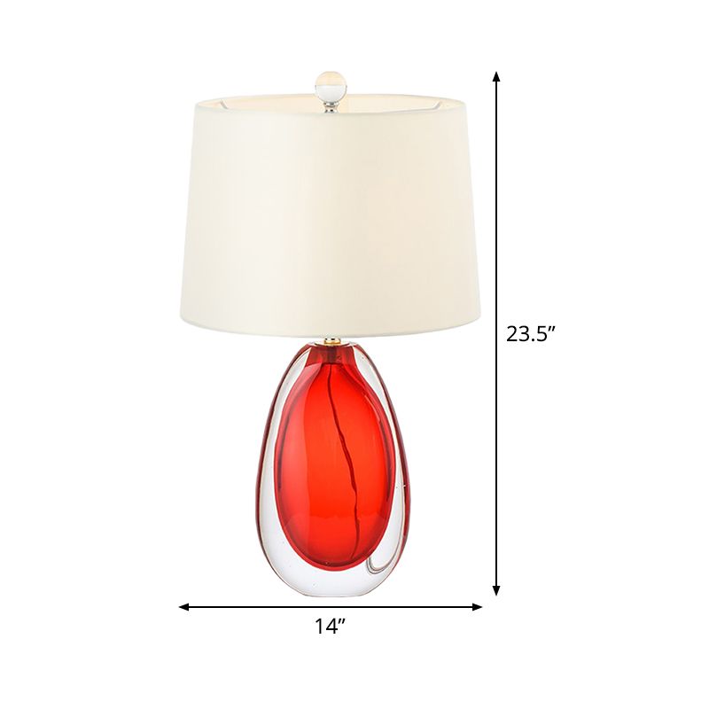 1 Bulb Living Room Task Light Modern Red Night Table Lamp with Barrel Fabric Shade
