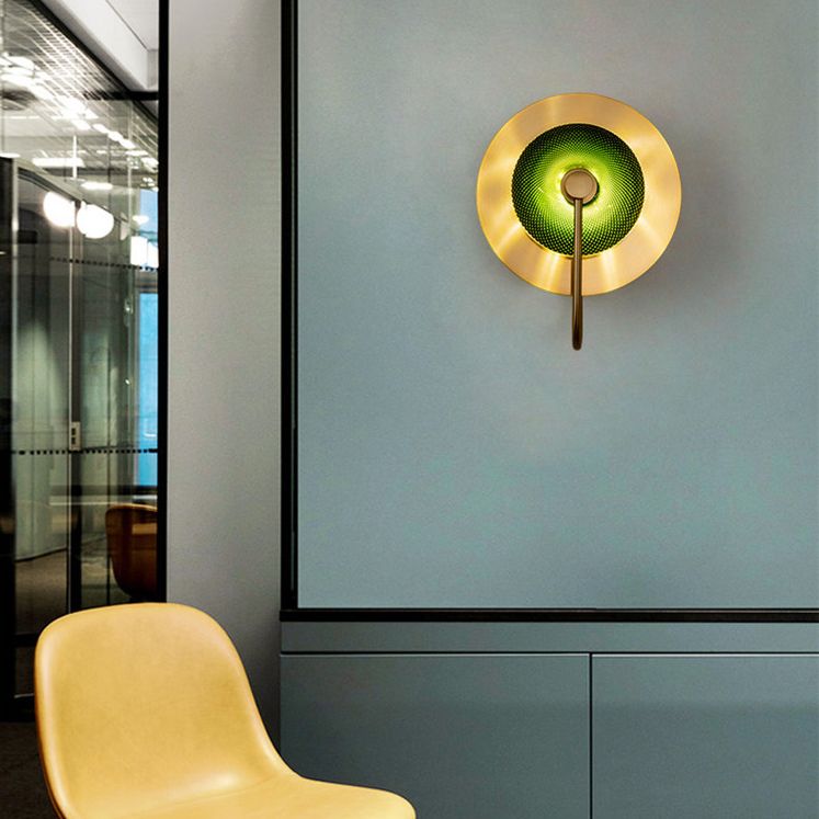 Glass Gold LED Wall Lamp in Modern Luxury Style Metal Circular Wall Light for Interior Spaces