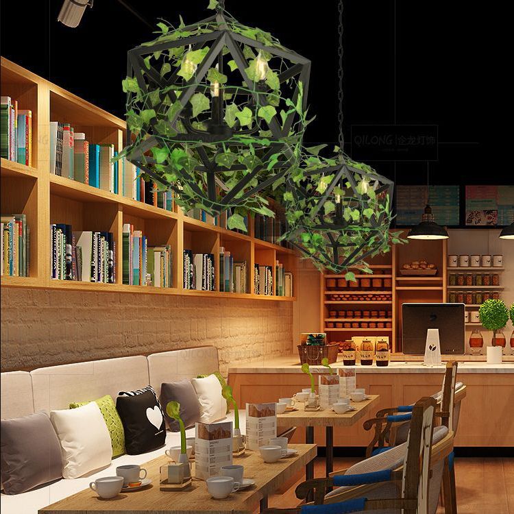 1 Light Pendant Light Fixture Industrial Metal Hanging Pendant Lights with Plants for Restaurant