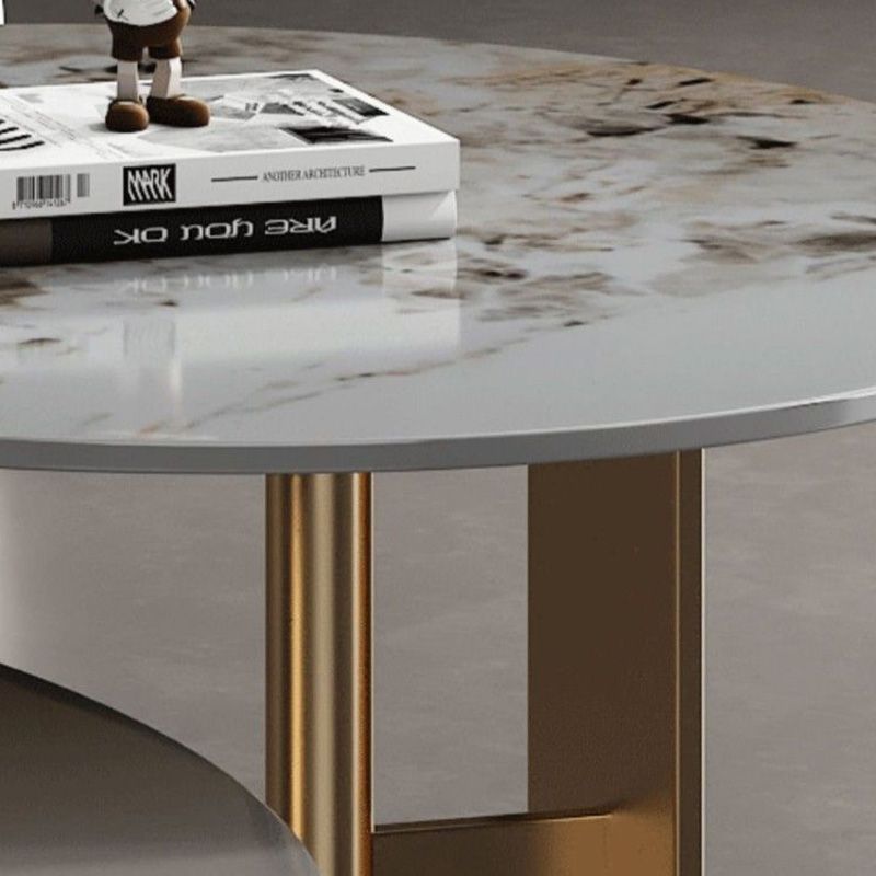 Modern Round Slate Cocktail Table Stainless Steel Pedestal Coffee Table
