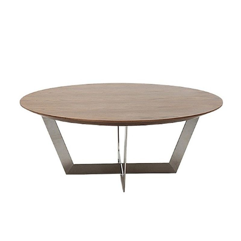 Cross Legs 1 Single Coffee Table in Brown Scandinavian Round Solid Wood Cocktail Table