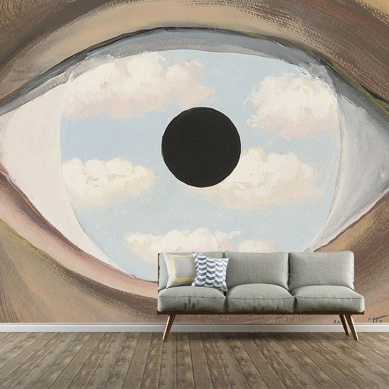 Surrealistic Cloud in Eye Mural Decal in Blue-Brown Waterproof Wall Art for Living Room