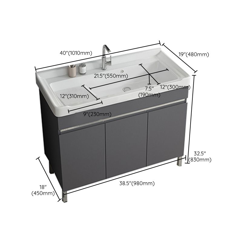 Gray Metal Vanity Sink Modern Free-standing Standard Space Saver Vanity