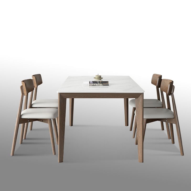 1/3/4/5 Pieces Ash Wood Dining Table Set with White Sintered Stone Top Modern Dinette Set