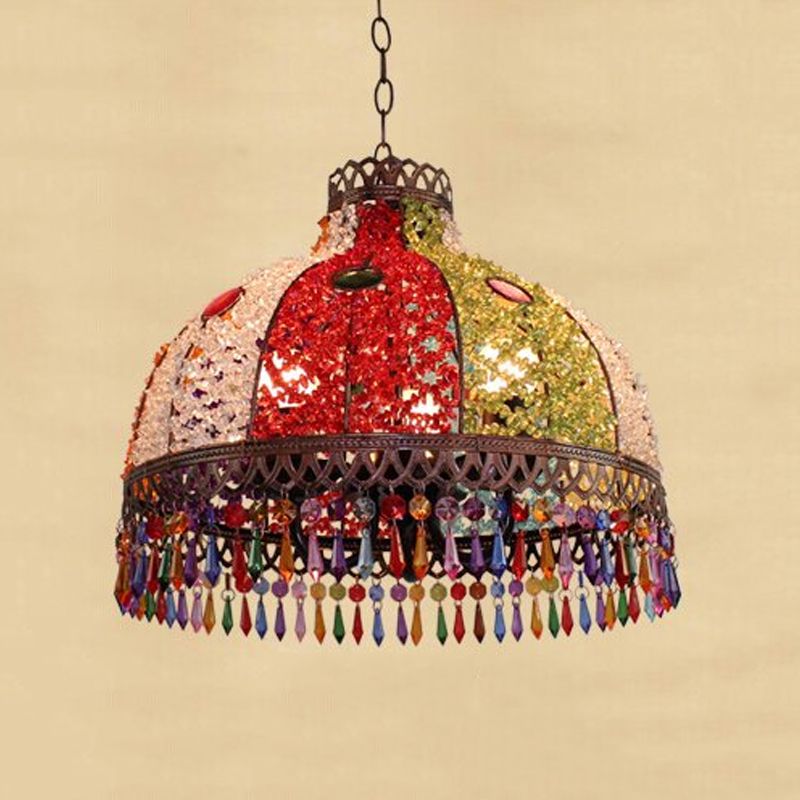 Decorative Bowl Pendant Chandelier 3/6 Bulbs Metal Down Lighting in Orange/Green/Taupe, 14.5"/17"/23.5" Width