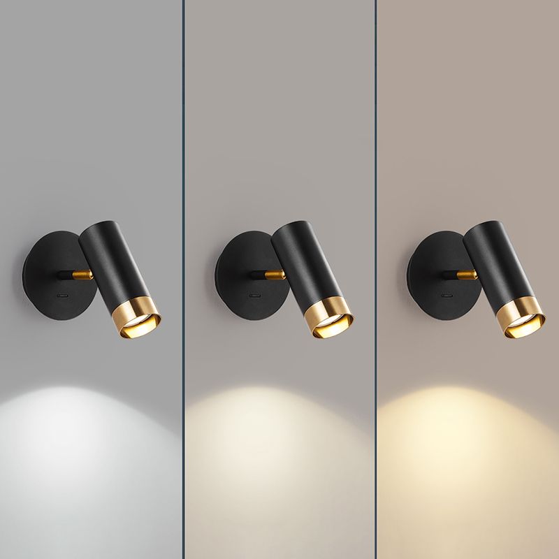 Nordic Style Iron Wall Light Cylinder Shape Rotatable Wall Lamp for Bedroom